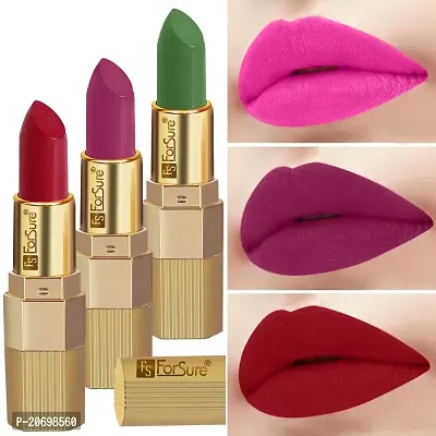 ForSure? Xpression Stick Lipsicks Long Lasting Matte Finish set of 3 Colors Lipstick for Women Suitable All Tones 3.5gm Each (Magenta-Red Velvet-Natural Pink)