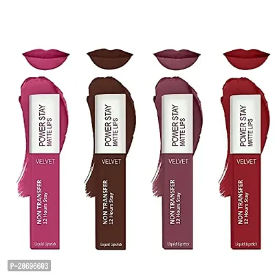 ForSurereg; Liquid Matte Lipstick Waterproof - Power Stay Lipstick combo of 4 (Upto 12 Hrs Stay) (Pink Blush, Deep Brown, Mauve Matte, Deep Red)