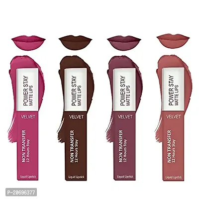 ForSurereg; Liquid Matte Lipstick Waterproof - Power Stay Lipstick combo of 4 (Upto 12 Hrs Stay) (Pink Blush, Deep Brown, Mauve Matte, Peach Nude)