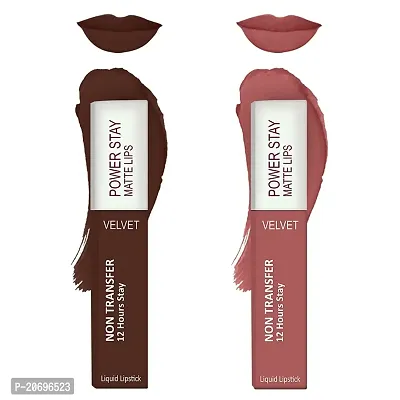 ForSure? Liquid Matte Lipstick Waterproof - Power Stay Lipstick combo (Upto 12 Hrs Stay) (Deep Brown, Peach Nude)