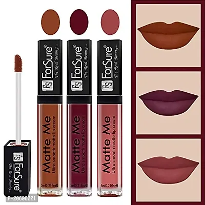 ForSure Matte Me Liquid Lipstick Non - Transferable Combo (Rust Brown , Ruby Red , Nude, Pack Of 3)