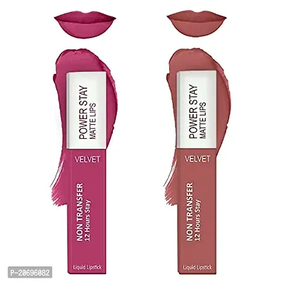 ForSurereg; Liquid Matte Lipstick Waterproof - Power Stay Lipstick combo (Upto 12 Hrs Stay) (Pink Blush, Peach Nude)