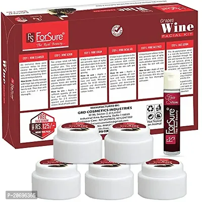 ForSurereg; Wine Facial Kit 5-Pieces Skin Care Set with Deep Cleanser, Exfoliating Scrub, Nourishing Gel, Whitening Cream, Mask Pack And FREE Face Serum for Anti Aging Skin Care Kit For Women(80gm)-thumb2