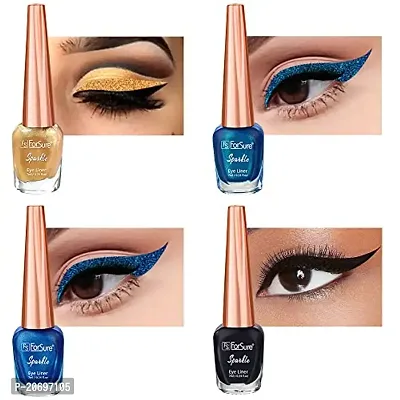 ForSurereg; Absolute Shine Liquid Glitter Eyeliner, Intense Color, Long Lasting, Glossy Texture Combo of 4 (7 ml each) (Pack of 4, Golden, Royal Blue, Torquise Blue, Intense Black)