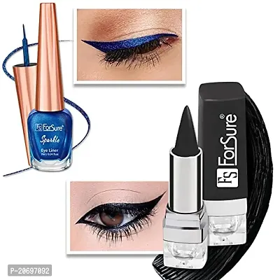 ForSurereg; Absolute Shine Liquid Glitter Eyeliner  Kajal Combo Intense Color, Long Lasting, Glossy Texture Smudge Proof (Royal Blue  Black)