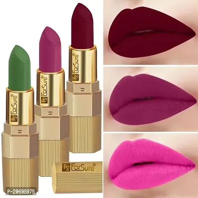ForSure? Xpression Stick Lipsicks Long Lasting Matte Finish set of 3 Colors Lipstick for Women Suitable All Tones 3.5gm Each (Maroon Matte-Natural Pink-Magenta)-thumb0