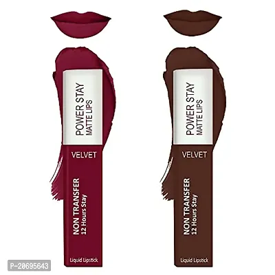 ForSurereg; Liquid Matte Lipstick Waterproof - Power Stay Lipstick combo (Upto 12 Hrs Stay) (Cherry Maroon, Deep Brown)