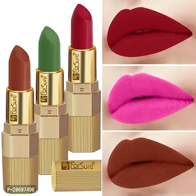 ForSure? Xpression Stick Lipsicks Long Lasting Matte Finish set of 3 Colors Lipstick for Women Suitable All Tones 3.5gm Each (Brown Nude-Red Velvet-Natural Pink)