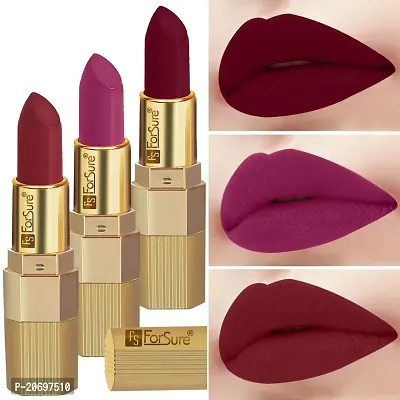 ForSure? Xpression Stick Lipsicks Long Lasting Matte Finish set of 3 Colors Lipstick for Women Suitable All Tones 3.5gm Each (Maroon Matte-Cherry Red-Magenta)