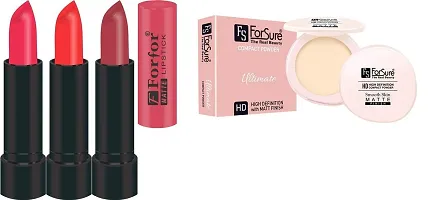 ForSure Compact Powder Ultimate Smooth Skin Matte Finish and Forfor Pack of 3 Matte Lipstick (Colour - Orange, Copper, Pink)-thumb1