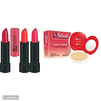 ForSure Compact Powder with Primer Effect and Pack of 3 Forfor Matte Lipstick (Pack Of 16)