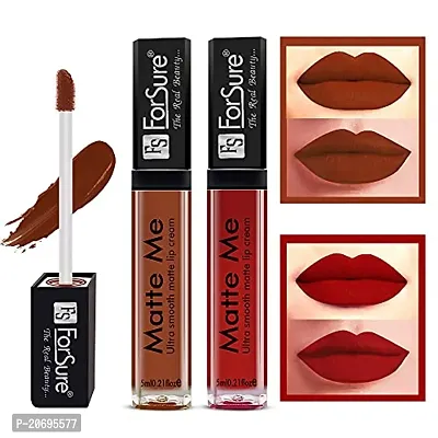 ForSure Matte Me Liquid Lipstick Non - Transferable Combo (Rust Brown , Matte Red, Pack of 2)-thumb2