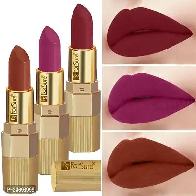 ForSure? Xpression Stick Lipsicks Long Lasting Matte Finish set of 3 Colors Lipstick for Women Suitable All Tones 3.5gm Each (Brown Nude-Magenta-Cherry Red)