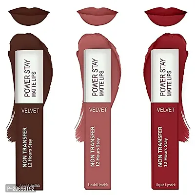 ForSurereg; Liquid Matte Lipstick Waterproof - Power Stay Lipstick combo (Upto 12 Hrs Stay) (Deep Brown, Peach Nude, Deep Red)-thumb0