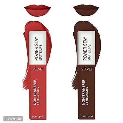 ForSurereg; Liquid Matte Lipstick Waterproof - Power Stay Lipstick combo (Upto 12 Hrs Stay) (Bright Red,Deep Brown)