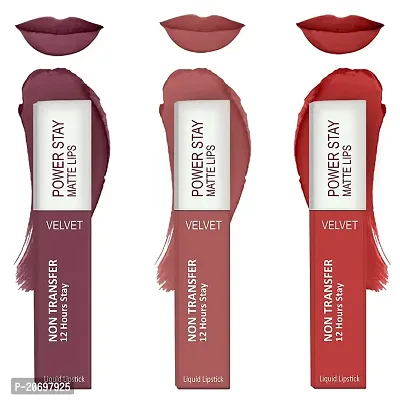 ForSure? Liquid Matte Lipstick Waterproof - Power Stay Lipstick combo (Upto 12 Hrs Stay) (Mauve Matte, Peach Nude, Bright Red)