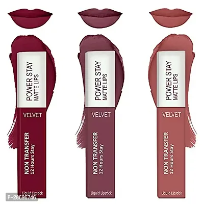 ForSurereg; Liquid Matte Lipstick Waterproof - Power Stay Lipstick combo (Upto 12 Hrs Stay) (Cherry Maroon, Mauve Matte, Peach Nude)