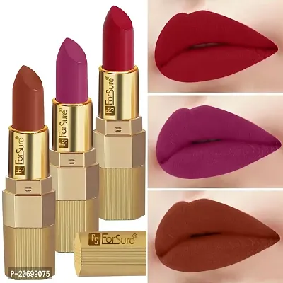 ForSure? Xpression Stick Lipsicks Long Lasting Matte Finish set of 3 Colors Lipstick for Women Suitable All Skin Tones 3.5gm Each (Brown Nude-Magenta-Red Velvet)