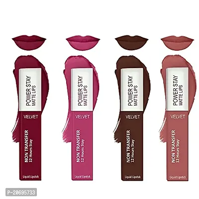 ForSurereg; Liquid Matte Lipstick Waterproof - Power Stay Lipstick combo of 4 (Upto 12 Hrs Stay) (Cherry Maroon, Pink Blush, Deep Brown, Peach Nude)-thumb0