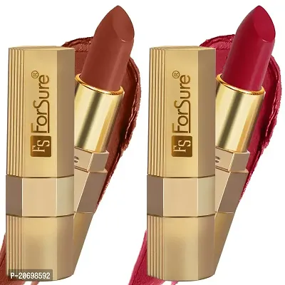 ForSure? Xpression Long Lasting Matte Finish Lipsicks set of 2 Different Colors Lipstick for Women Suitable All Indian Tones 3.5gm Each (Brown Nude-Red Velvet)