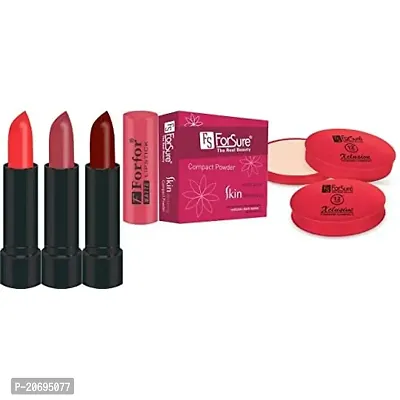 ForSure Compact Powder Xclusive 12 Hour Stay and Pack of 3 Forfor Matte Lipstick (Combo 18)-thumb0