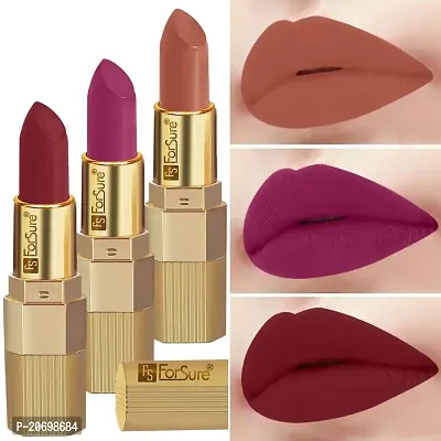 ForSure? Xpression Stick Lipsicks Long Lasting Matte Finish set of 3 Colors Lipstick for Women Suitable All Tones 3.5gm Each (Nude Matte-Cherry Red-Magenta)-thumb0