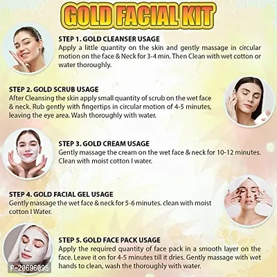 ForSurereg; Gold Facial Kit 5-Pieces Skin Care Set with Deep Cleanser, Exfoliating Scrub, Nourishing Gel, Whitening Cream, Mask Pack And FREE Face Serum for Anti Aging Skin Care Kit For Women(80gm)-thumb5
