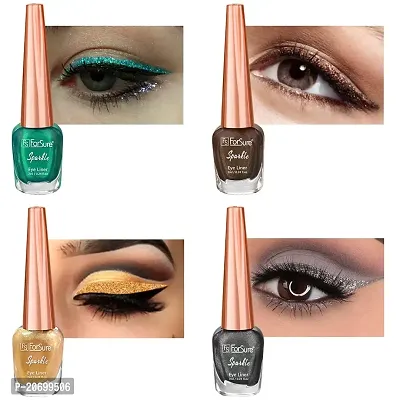 ForSure? Absolute Shine Liquid Glitter Eyeliner, Intense Color, Long Lasting, Glossy Texture Combo of 4 (7 ml each) (Pack of 4, Golden, Glitter Green, Glitter Brown, Glitter Grey)