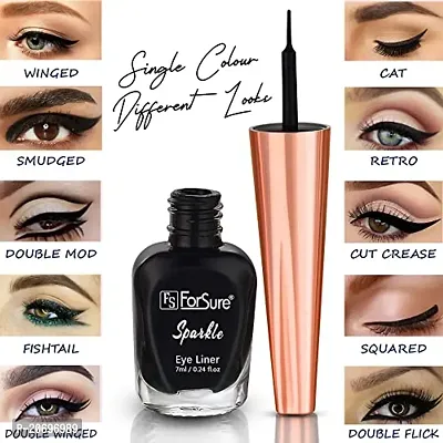 ForSurereg; Absolute Shine Liquid Glitter Eyeliner, Intense Color, Long Lasting Combo of 6 (7 ml each) (Pack of 6, Intense Black , Glitter Grey, Glitter Green, Golden, Silver, Turquoise Blue)-thumb2