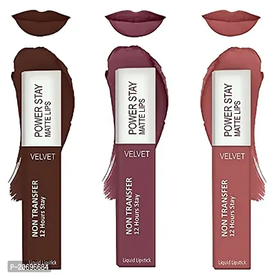 ForSurereg; Liquid Matte Lipstick Waterproof - Power Stay Lipstick combo (Upto 12 Hrs Stay) (Deep Brown, Mauve Matte, Peach Nude)