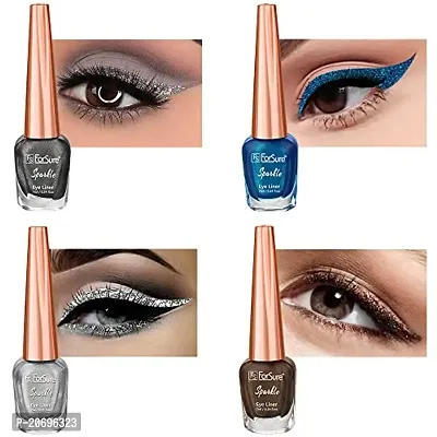 ForSurereg; Absolute Shine Liquid Glitter Eyeliner, Intense Color, Long Lasting, Glossy Texture Combo of 4 (7 ml each) (Pack of 4, Torquise Blue, Glitter Brown, Glitter Grey, Silver)-thumb0