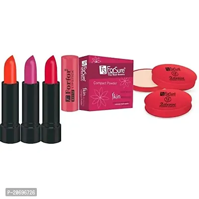 ForSure Compact Powder Xclusive 12 Hour Stay and Pack of 3 Forfor Matte Lipstick (Pack Of 9)