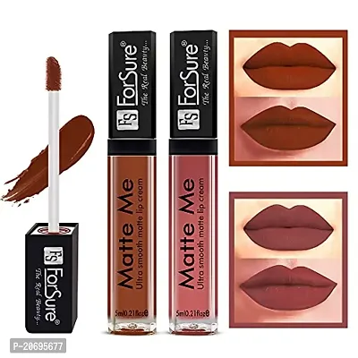 ForSure Matte Me Liquid Lipstick Non - Transferable Combo (Rust Brown , Nude, Pack of 2)-thumb2