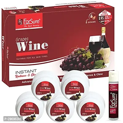 ForSurereg; Wine Facial Kit 5-Pieces Skin Care Set with Deep Cleanser, Exfoliating Scrub, Nourishing Gel, Whitening Cream, Mask Pack And FREE Face Serum for Anti Aging Skin Care Kit For Women(80gm)-thumb3