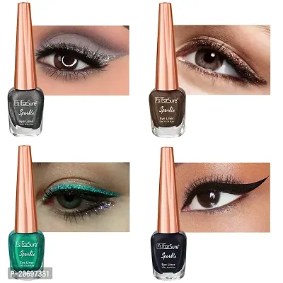 ForSure? Absolute Shine Liquid Glitter Eyeliner, Intense Color, Long Lasting, Glossy Texture Combo of 4 (7 ml each) (Pack of 4, Glitter Brown, Glitter Green, Intense Black, Glitter Grey)