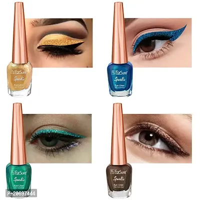 ForSure? Absolute Shine Liquid Glitter Eyeliner, Intense Color, Long Lasting, Glossy Texture Combo of 4 (7 ml each) (Pack of 4, Golden, Glitter Green, Glitter Brown, Torquise Blue)