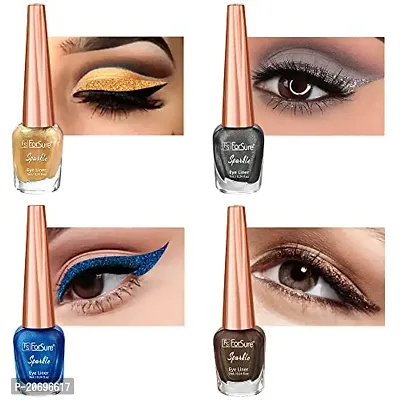 ForSurereg; Absolute Shine Liquid Glitter Eyeliner, Intense Color, Long Lasting, Glossy Texture Combo of 4 (7 ml each) (Pack of 4, Golden, Royal Blue, Glitter Brown, Glitter Grey)