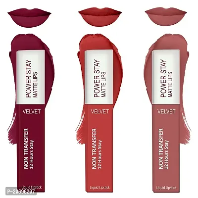 ForSure? Liquid Matte Lipstick Waterproof - Power Stay Lipstick combo (Upto 12 Hrs Stay) (Cherry Maroon, Bright Red, Peach Nude)