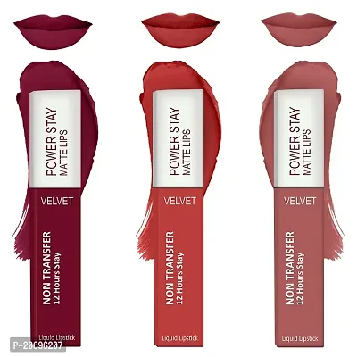 ForSure? Liquid Matte Lipstick Waterproof - Power Stay Lipstick combo (Upto 12 Hrs Stay) (Cherry Maroon, Bright Red, Peach Nude)-thumb0