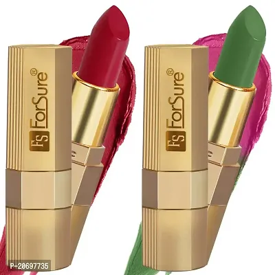 ForSure? Xpression Long Lasting Matte Finish Lipsicks set of 2 Different Colors Lipstick for Women Suitable All Indian Tones 3.5gm Each (Red Velvet-Natural Pink)