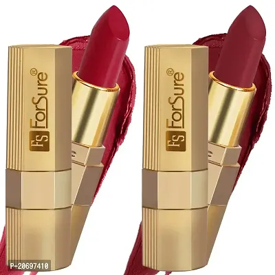 ForSure? Xpression Long Lasting Matte Finish Lipsicks set of 2 Different Colors Lipstick for Women Suitable All Indian Tones 3.5gm Each (Red Velvet-Cherry Red)-thumb0