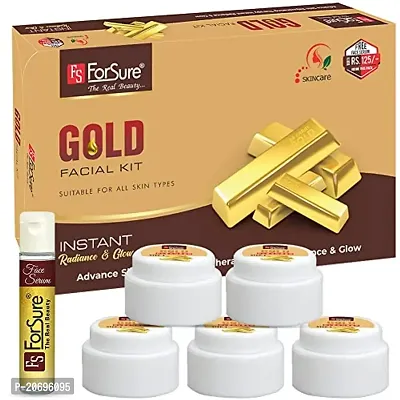 ForSurereg; Gold Facial Kit 5-Pieces Skin Care Set with Deep Cleanser, Exfoliating Scrub, Nourishing Gel, Whitening Cream, Mask Pack And FREE Face Serum for Anti Aging Skin Care Kit For Women(80gm)-thumb0