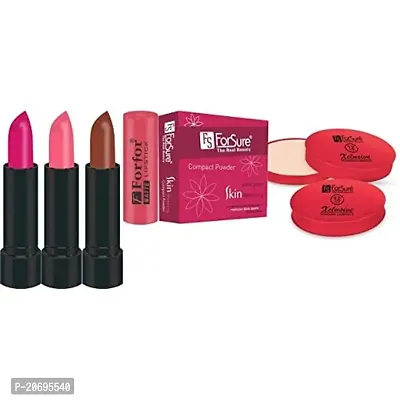 ForSure Compact Powder Xclusive 12 Hour Stay and Pack of 3 Forfor Matte Lipstick (Pack Of 3)