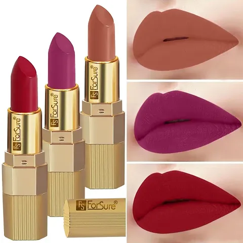 ForSure? Xpression Stick Lipsicks Long Lasting Matte Finish set of 3 Colors Lipstick for Women Suitable All Tones 3.5gm Each