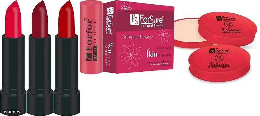 ForSure Compact Powder Xclusive 12 Hour Stay and Pack of 3 Forfor Matte Lipstick (Pack Of 11)