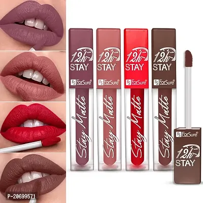 ForSure? Non Transfer Waterproof Longlast Liquid Matte Mini Lipstick Pack Of 4 (Coco Brown,Mauve Ice,Adorable Nude,Peppy Red)