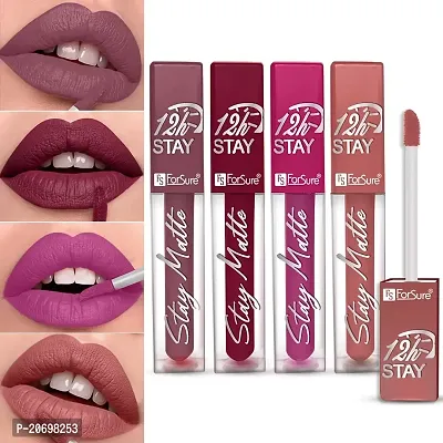 ForSure? Non Transfer Waterproof Longlast Liquid Matte Mini Lipstick Pack Of 4 (Royal Berry,Haute Plum,Adorable Nude,Mauve Ice)