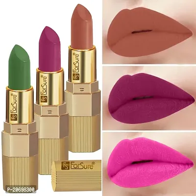 ForSure? Xpression Stick Lipsicks Long Lasting Matte Finish set of 3 Colors Lipstick for Women Suitable All Tones 3.5gm Each (Nude Matte-Natural Pink-Magenta)