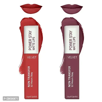 ForSure? Liquid Matte Lipstick Waterproof - Power Stay Lipstick combo (Upto 12 Hrs Stay) (Bright Red ,Mauve Matte)