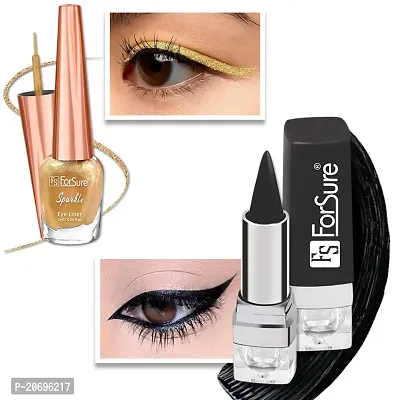 ForSure? Absolute Shine Liquid Glitter Eyeliner  Kajal Combo Intense Color, Long Lasting, Glossy Texture Smudge Proof (Golden  Black)